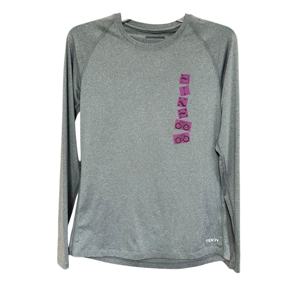 TERRY Cycling Long‎ Sleeve Shirt Women's Gray Bike Print Pocket Athletic Top